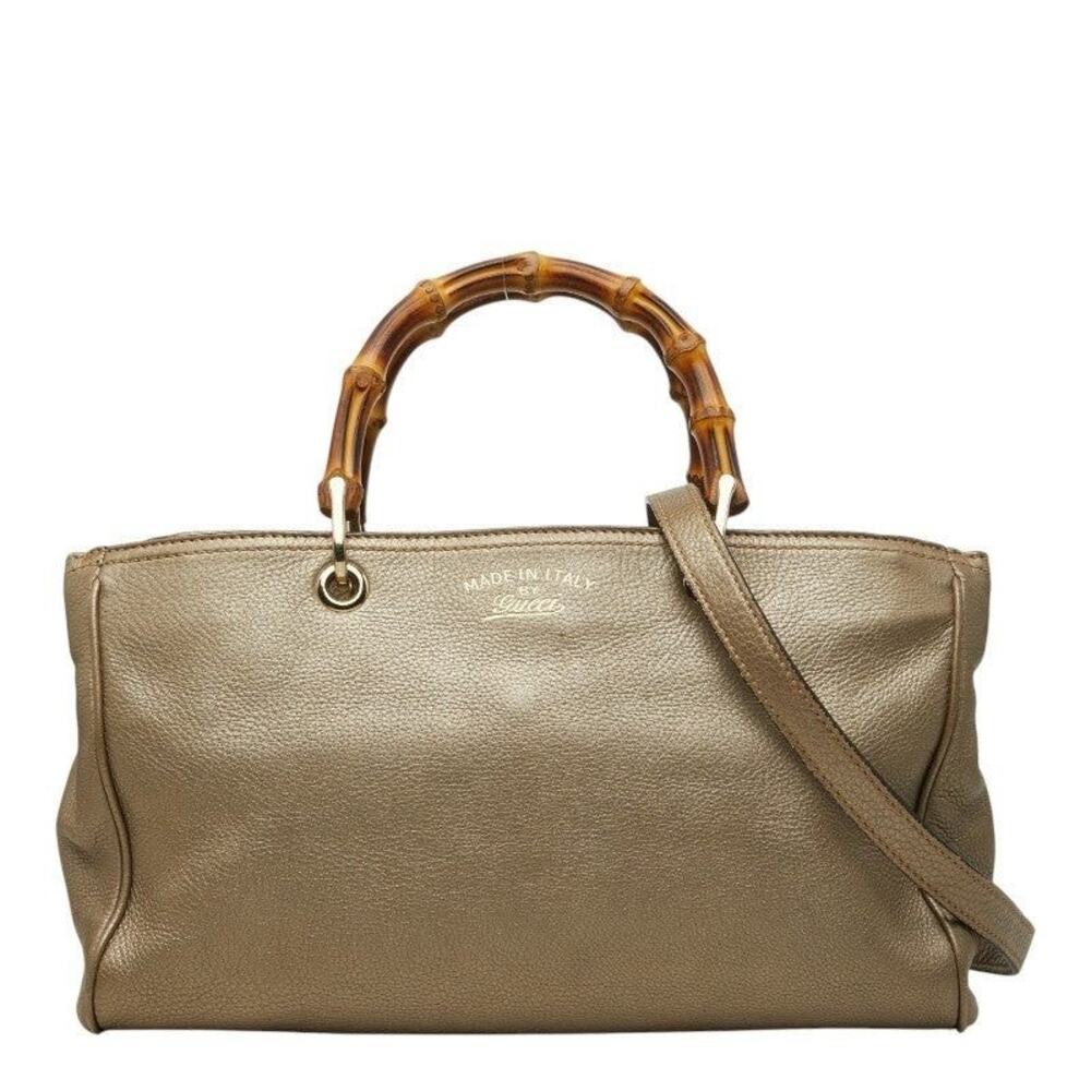 Gucci Bamboo Leather Handbag Gold